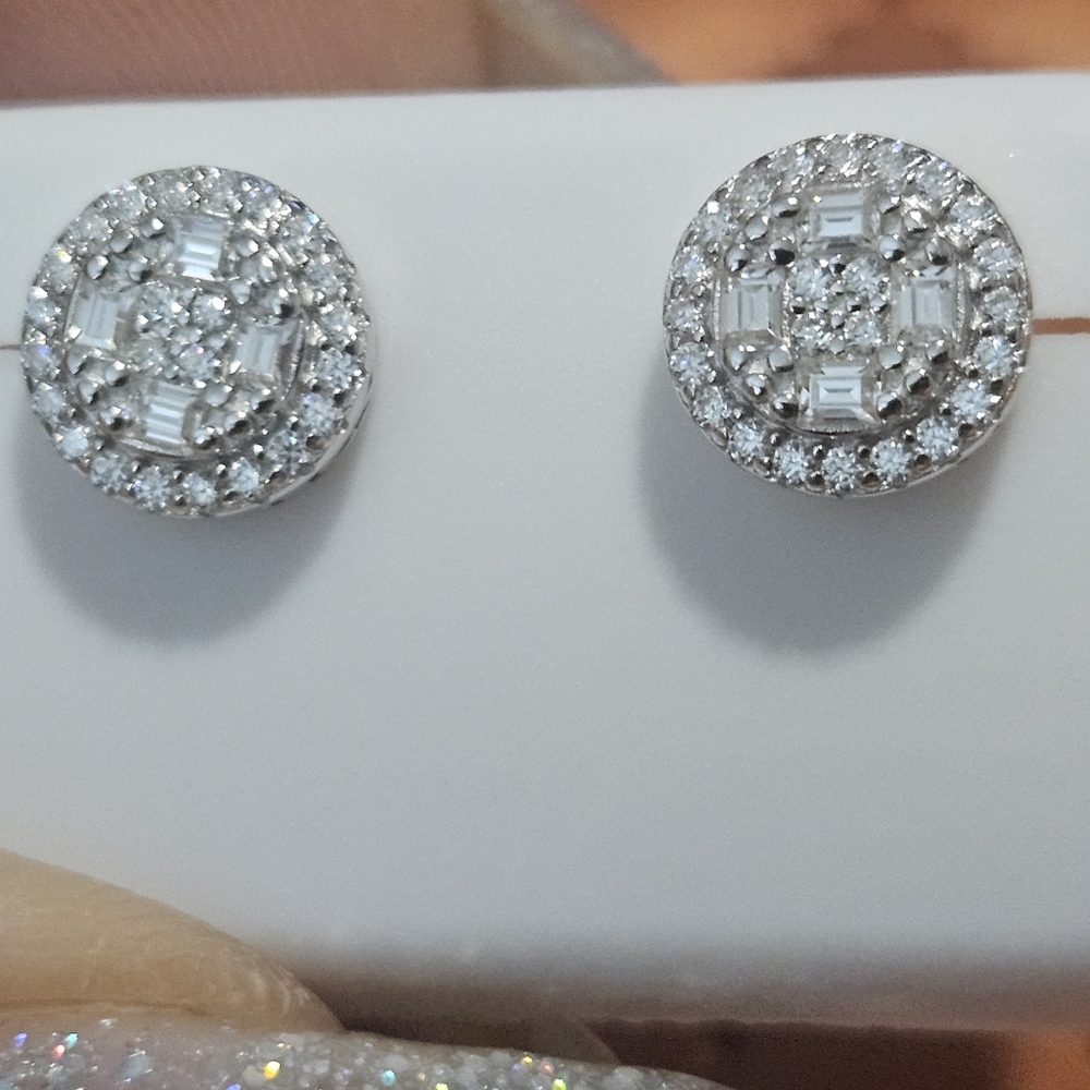 1ct Round and Baguette Real Moissanite Cluster Earrings